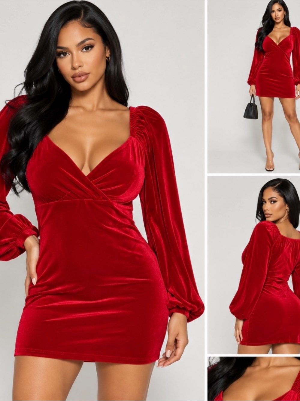 Red Velvet Long-Sleeve Mini Dress